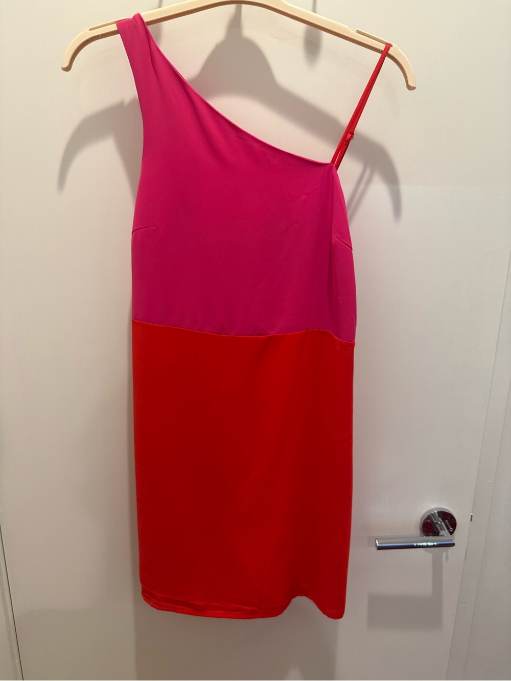 Sugarlips One-Shoulder Pink and Red Colorblock Mini Dress